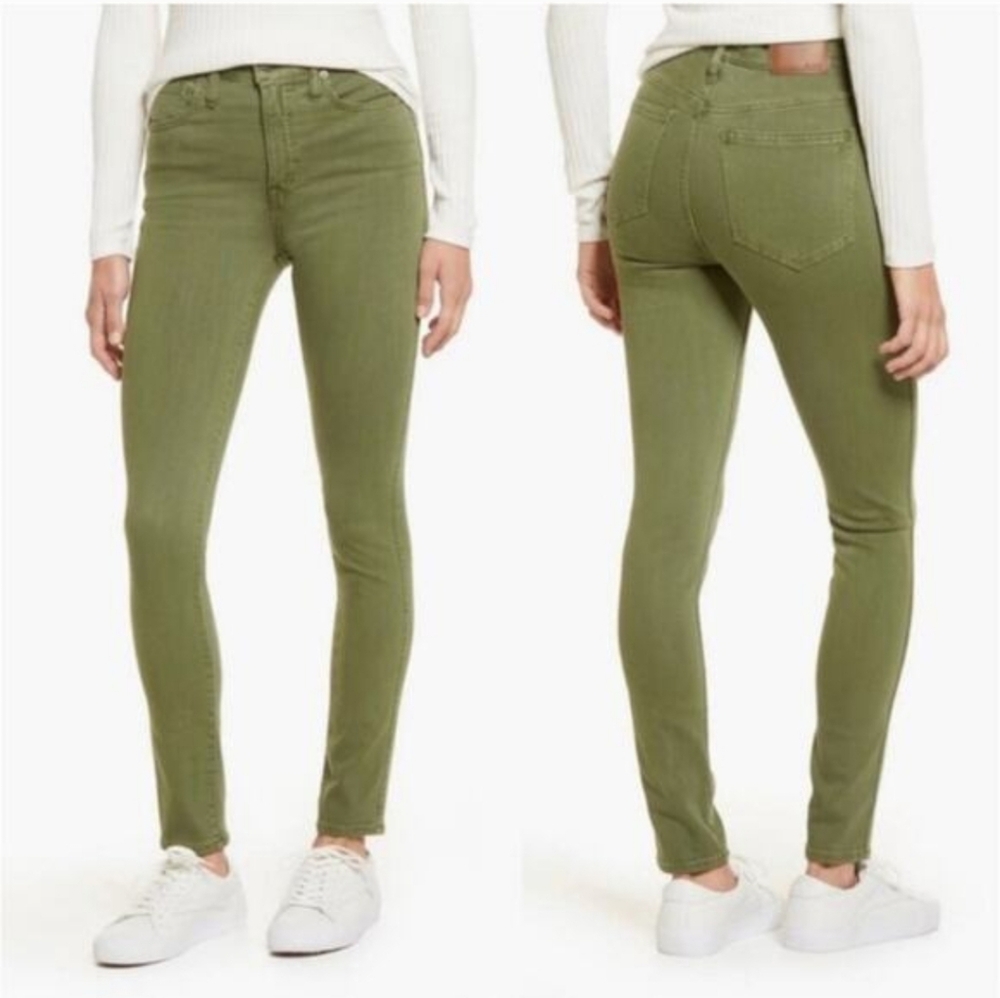 Madewell 10-INCH high Waist Skinny Jeans in Palm Tree Olive Green Stretch NWT